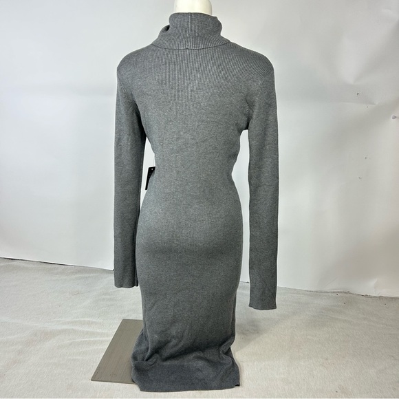 NEW EXPRESS Gray Turtle Neck Long Sleeve Midi Sweater Dress L - Picture 4 of 10